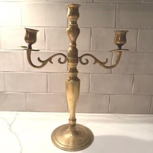 Vintage Brass Convertible Candelabra | 3 Arm Scrolling Brass Candlestick